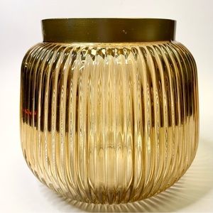 Amber and Gold Colored Ribbed Vase / Candleholder